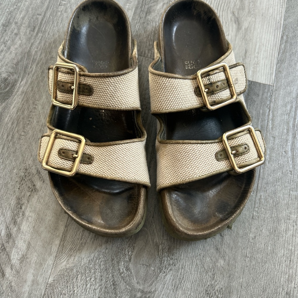 Birkenstock Tan Sandals with Gold Buckles